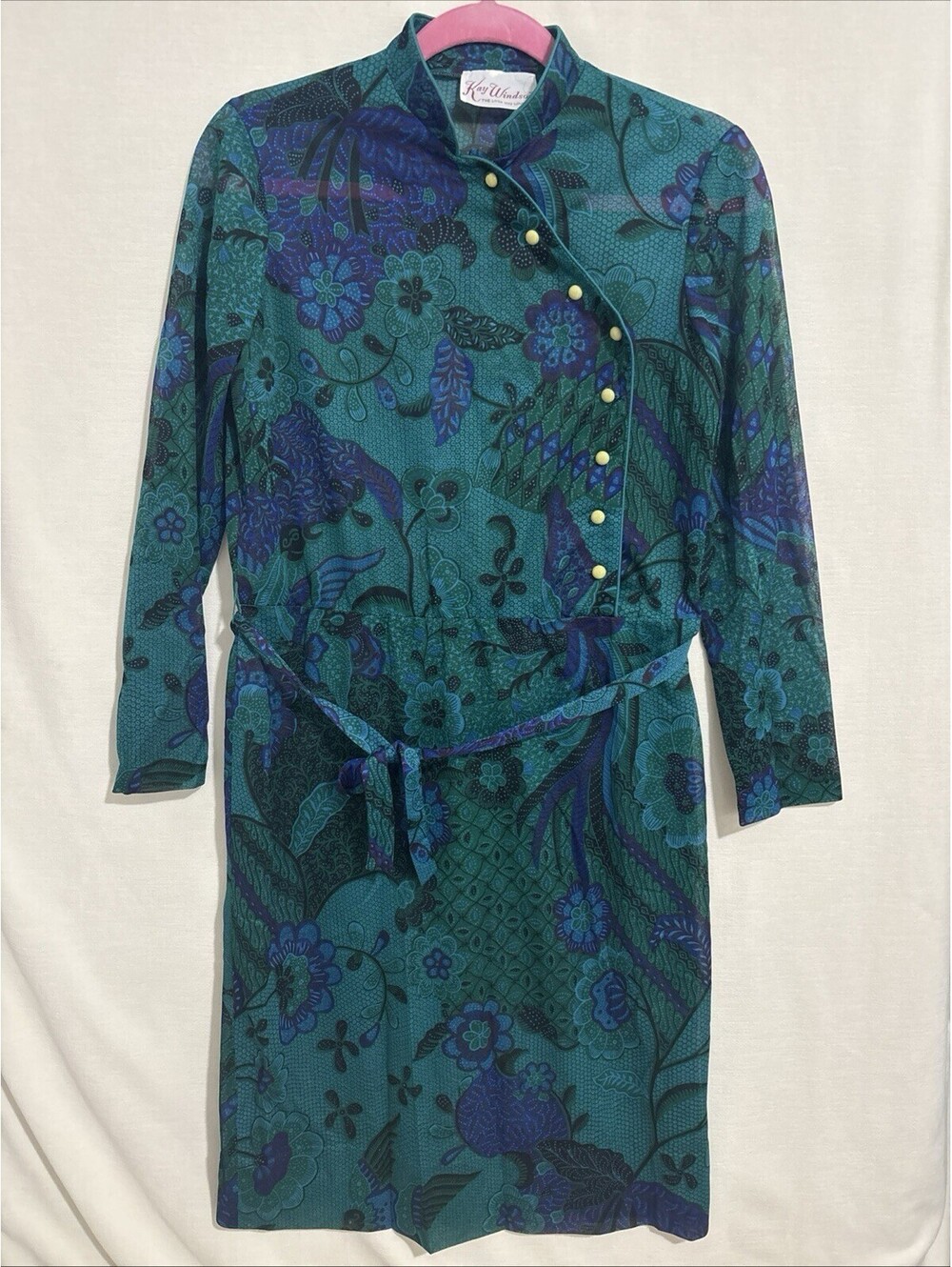 Women’s Vintage Sheer Teal Blue Floral Kay Windsor Appropriate Size S